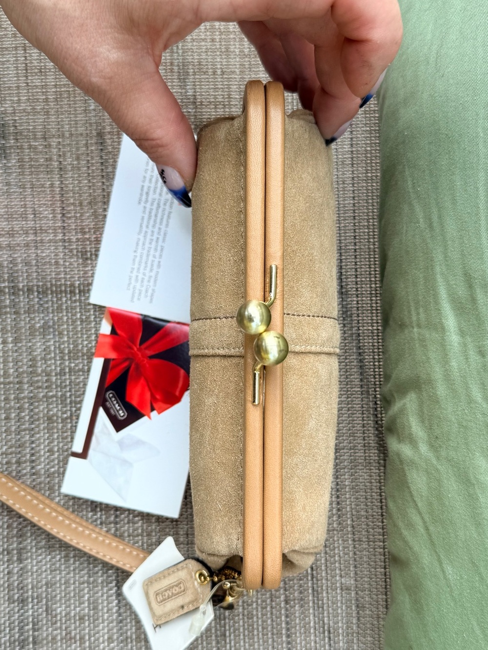 COACH Suede Wristlet Clutch in Tan - Picture 5 of 10